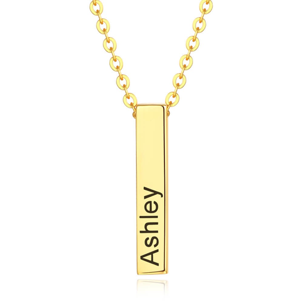 18K Gold Plating Personalised 1-3 Engraved Bars Engravable Vertical 3d Bar Necklace