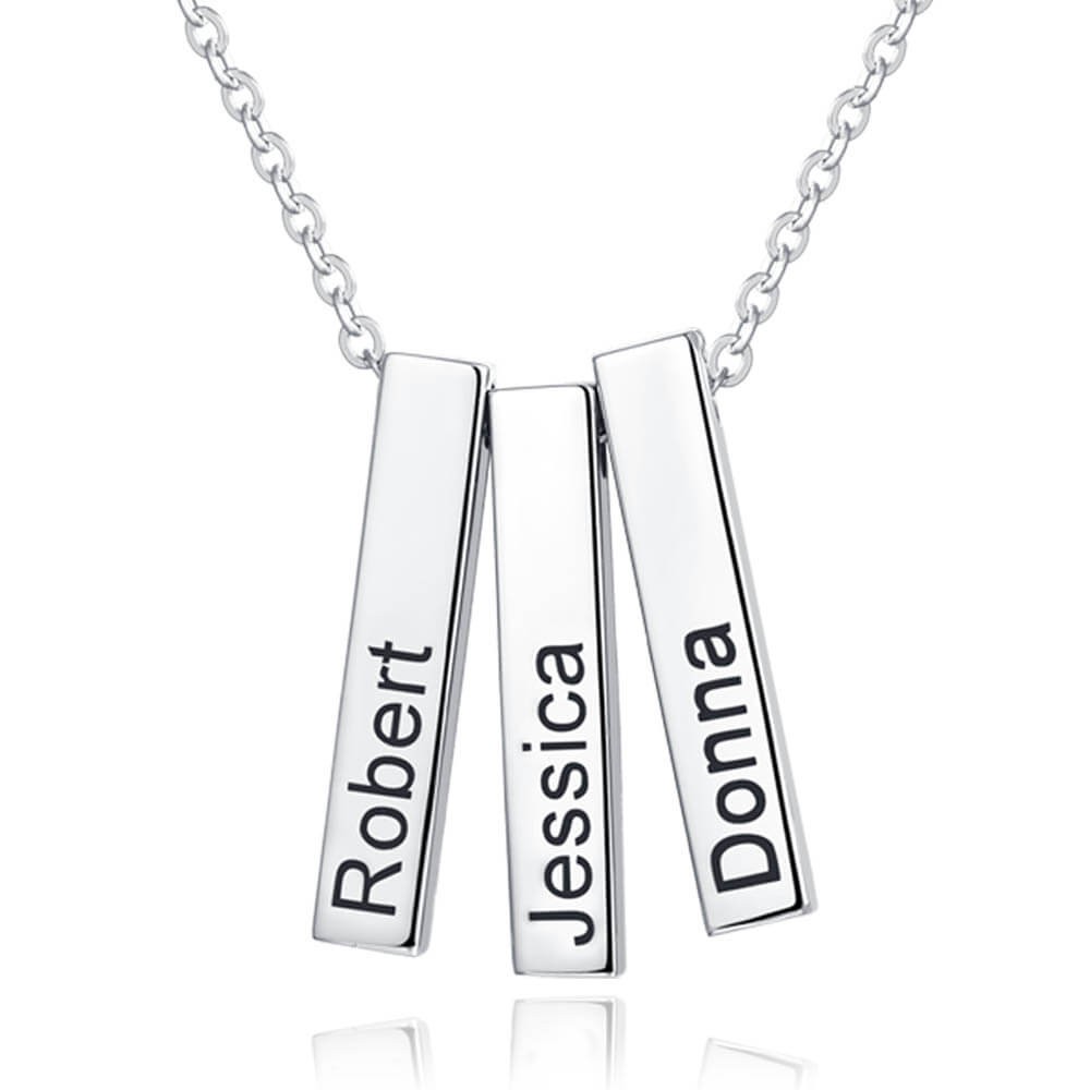 Silver Personalised Engravable Vertical 3d Bar Necklace with 1-3 Engraved Bars