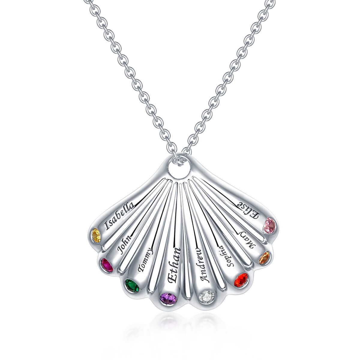 Personalised Shell Pendant Necklace With 1-9 Birthstones and Engravings