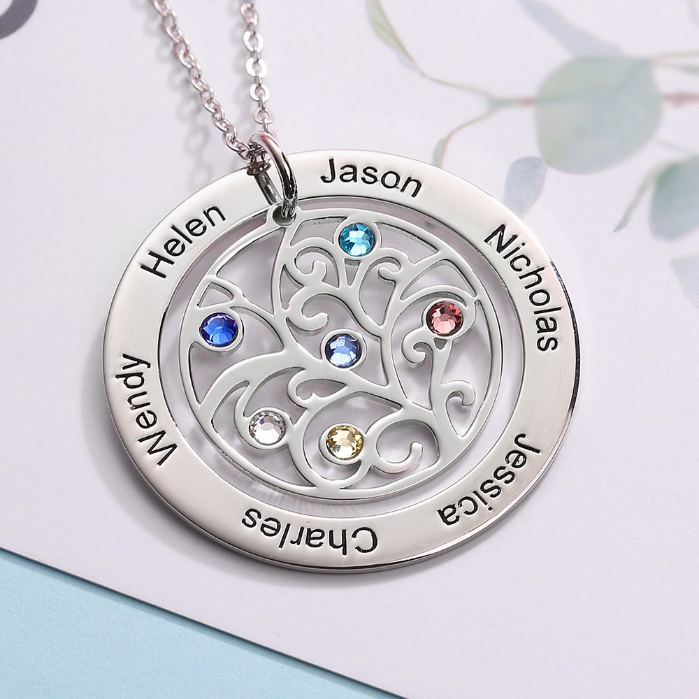 Filigree Family Tree Necklace with 1-7 Birthstones