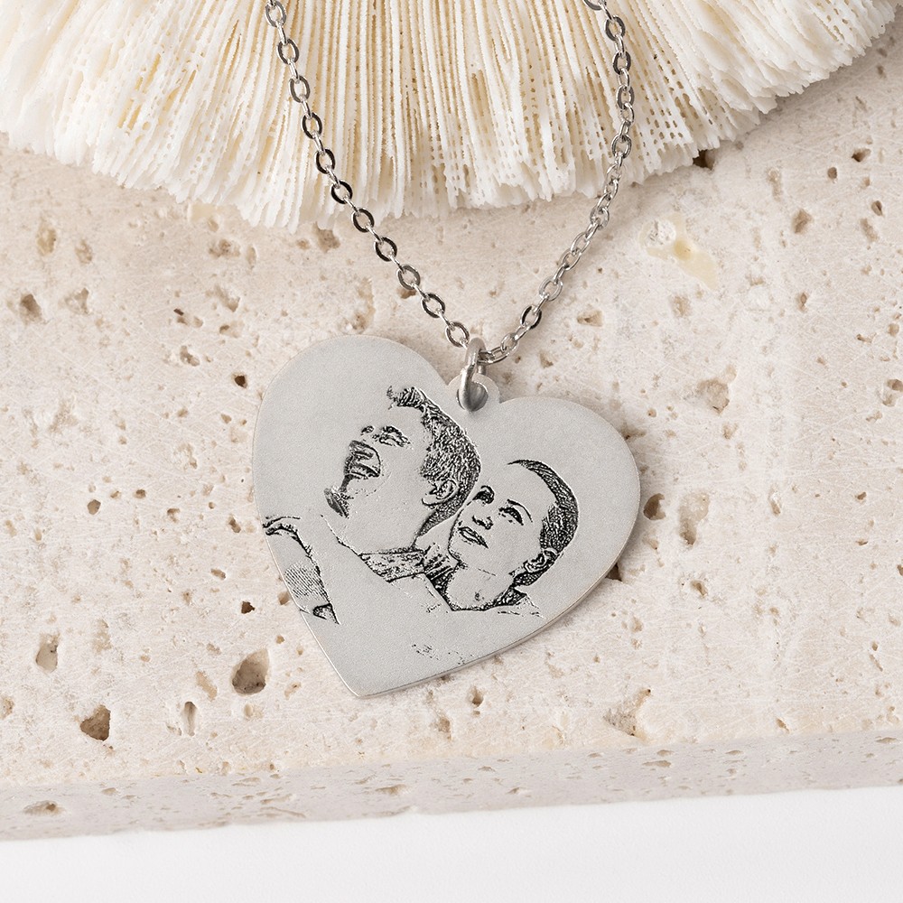 Heart Photo Engraved Tag Necklace