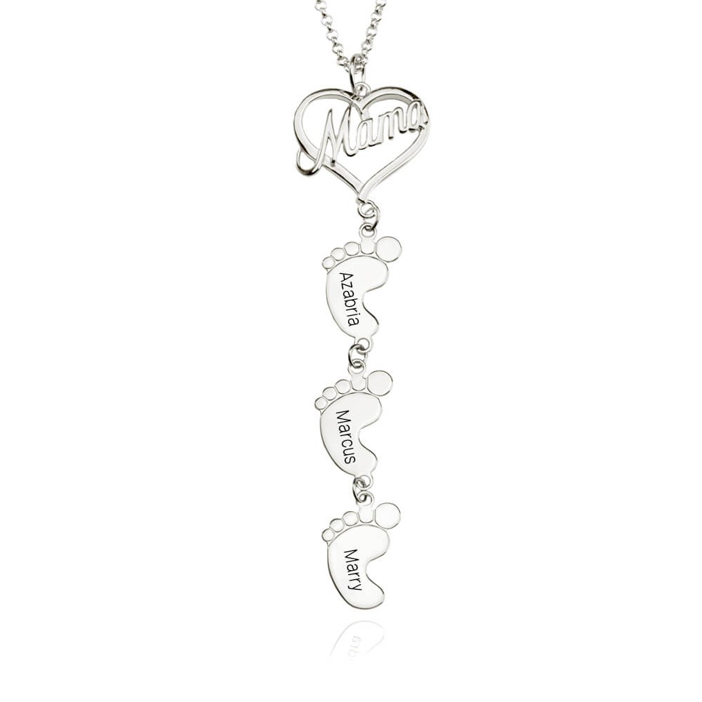 Personalised Mum Necklace With Baby Feet 1-10 Pendants