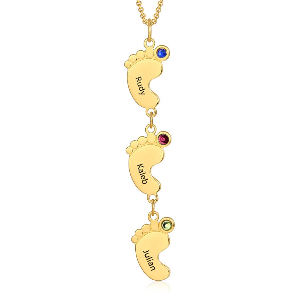 18K Gold Plating Personalised Mum Necklace With Baby Feet 1-10 Pendants