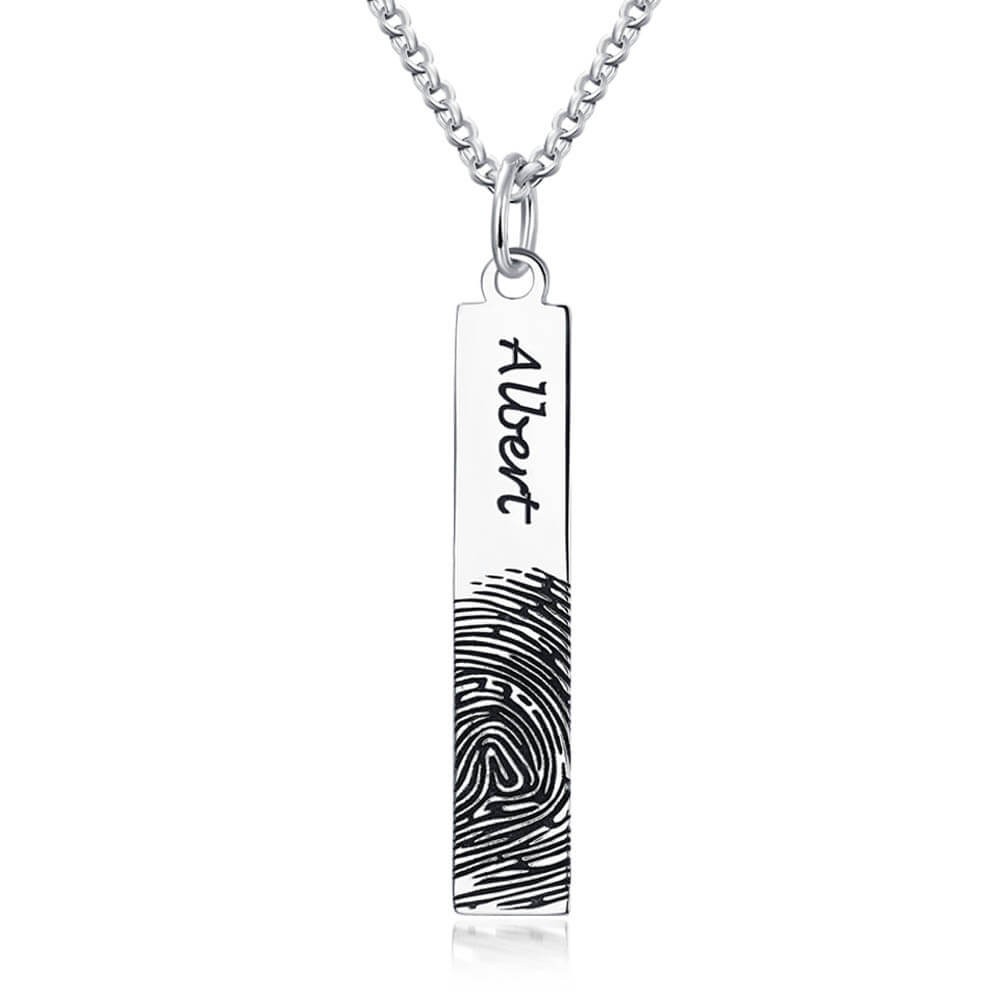 Personalised Fingerprint Engraved Vertical Bar Necklace