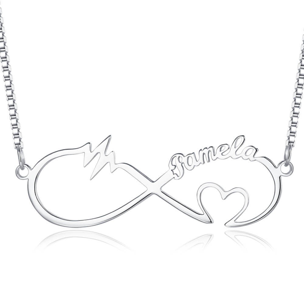 Personalised Infinity Heartbeat  Name Necklace