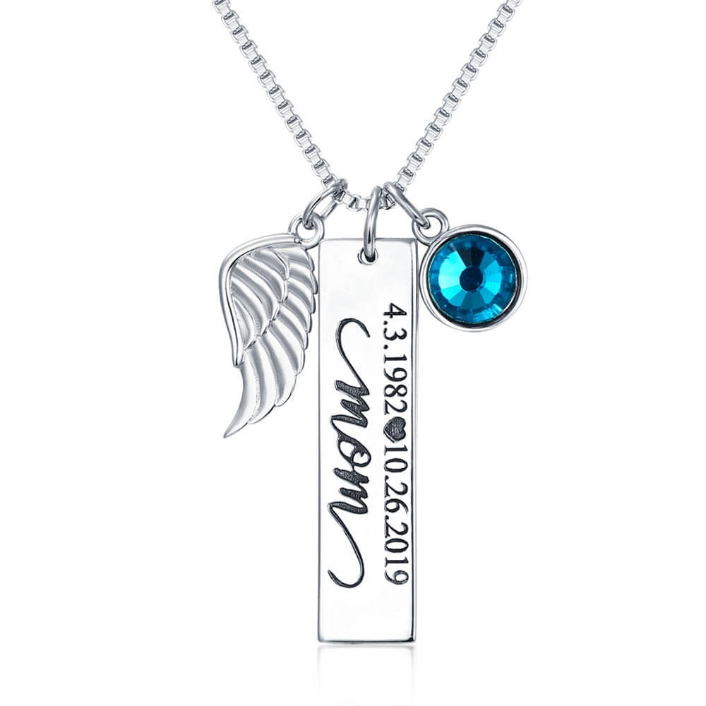 Personalised Memorial Vertical Bar Necklace with Birthstone