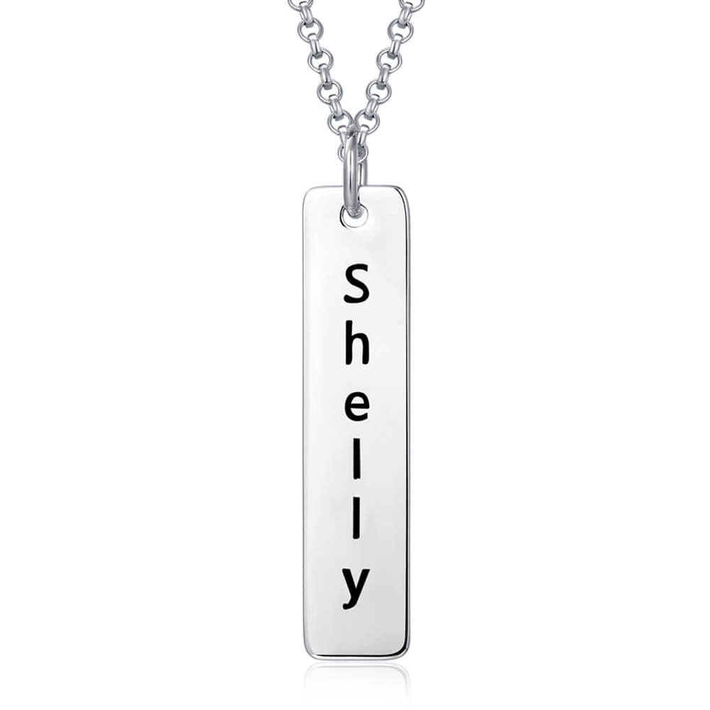 Personalise Vertical Bar Necklace With Engraving Silver