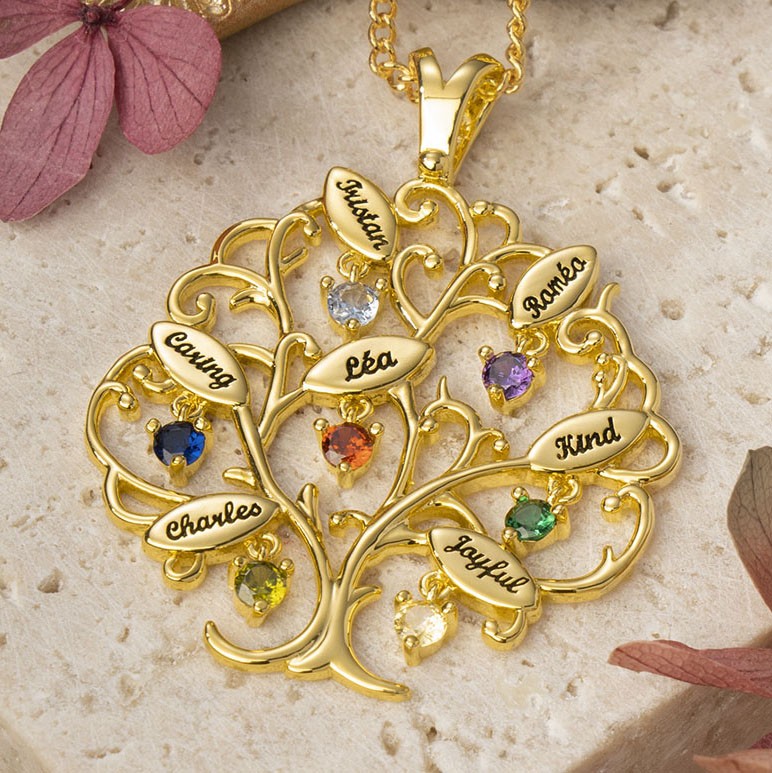 Personalised Grandma Tree of Life Family Necklace With Grandkids Names And Birthstones Unique Family Gift For Grandma Birthday Gift For Mum Mother's Day Gift Ideas