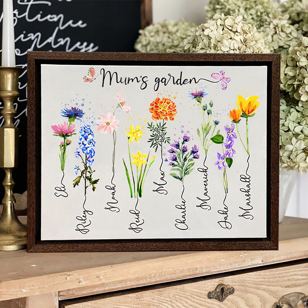 Personalised Mum's Garden Birth Month Flower Frame Sign with Kid Names Gift Ideas for Mum Grandma Mother's Day Gift Christmas Gift