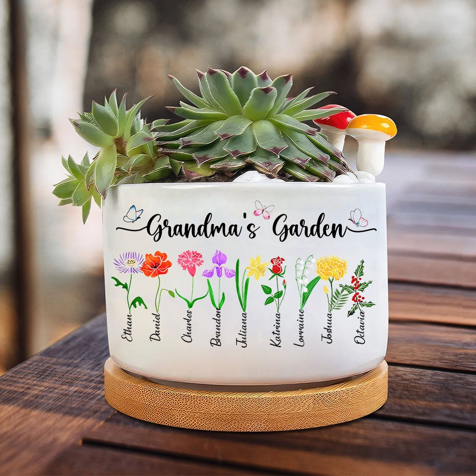 Custom Grandma's Garden Birth Flower Mini Succulent Plant Pots Gifts For Mum Grandma Mother's Day Gift