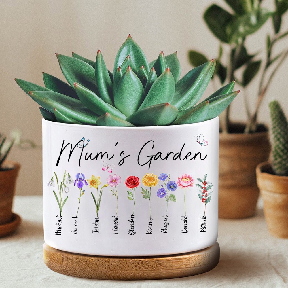 Personalised Mum's Garden Mini Succulent Plant Pots With Birth Flowers Gift For Mum Grandma Mother's Day Gift