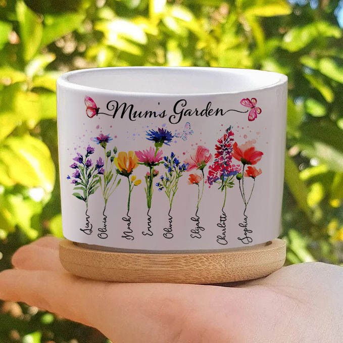 Personalised Mum's Garden Birth Month Flower Pot with Kids Names Birthday Gifts For Mum Grandma