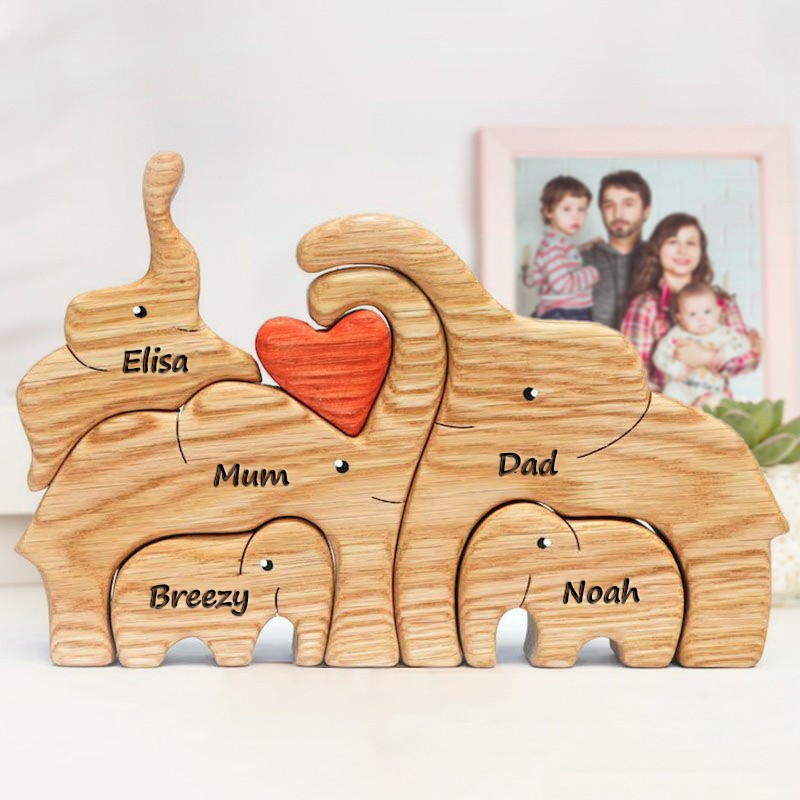 Personalised Elephant Wooden Family Puzzle with Names Christmas Gifts for Family