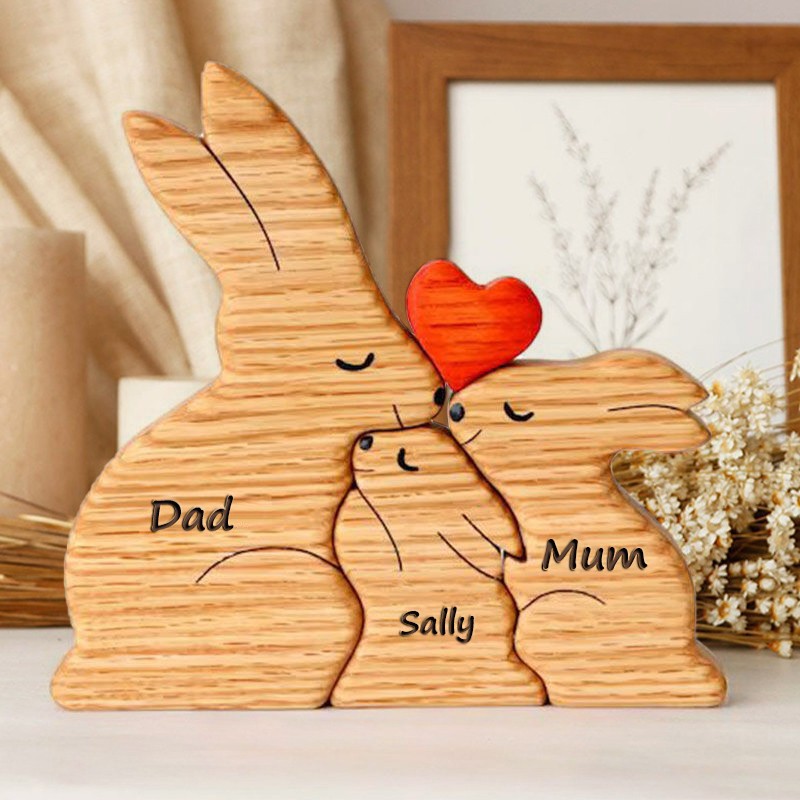 Personalised Rabbit Wooden Family Puzzle with Names Gifts For Mum Wife Daughter Her