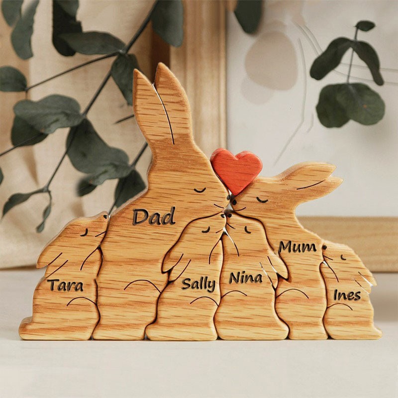 Wooden Rabbit Family Puzzle Animal Figurines Personalised Keepsake Gifts Christmas Gift Ideas