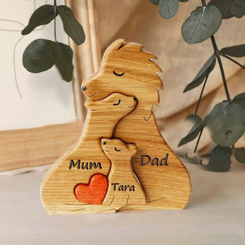 Personalised Wooden Lion Family Puzzle with Names Anniversary Gifts Christmas Gifts