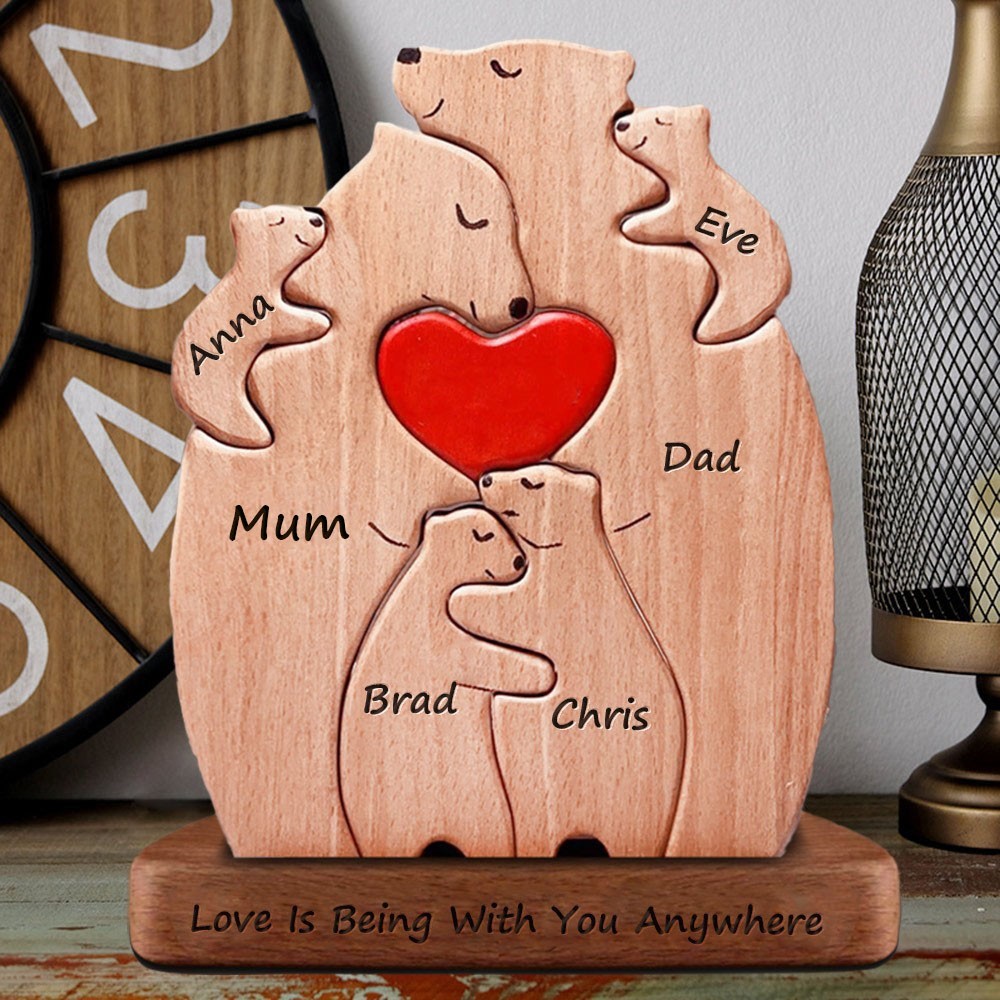 Personalised Wooden Bear Family Puzzle with Names Family Home Decor Gift For Mum Her