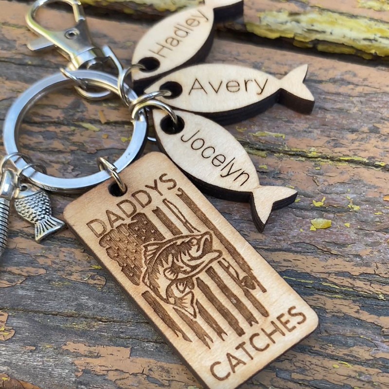 Handmade Father's Day Gift Personalised Fishing Keychain We're Hooked on Daddy Dad Grandpa