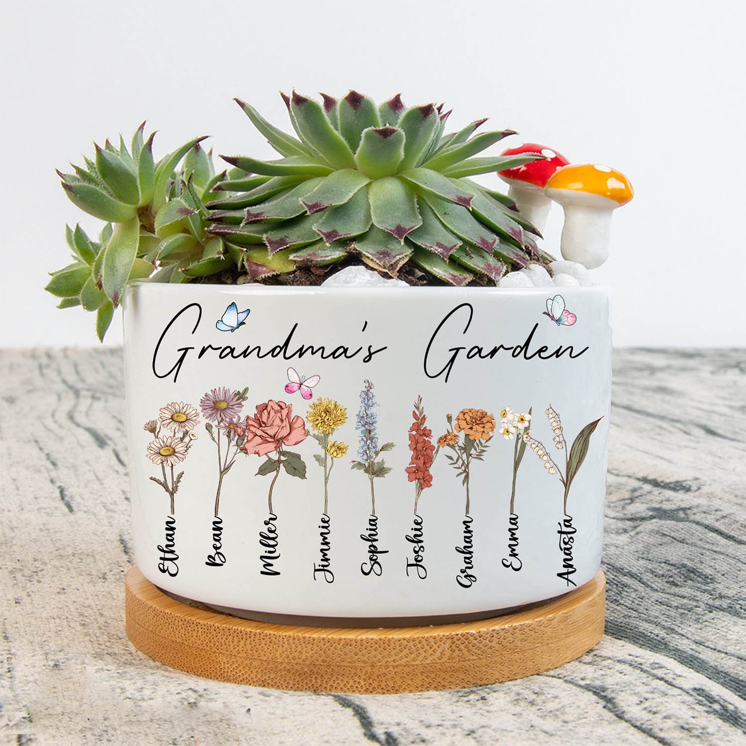 Personalised Grandma's Garden Birth Flower Plant Pot Gift For Mum Grandma