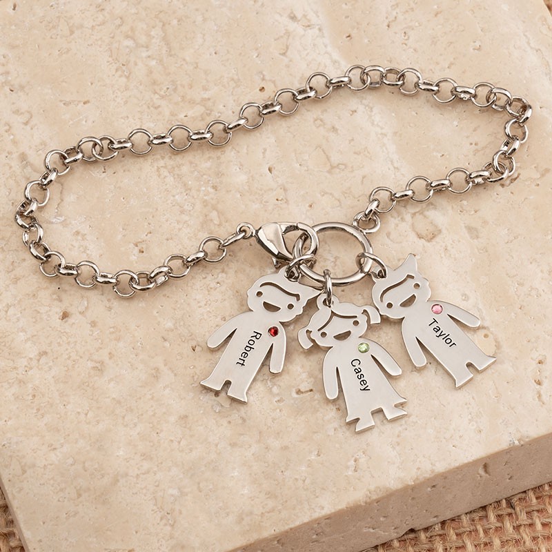 Personalised Engravable Bracelet with 1-6 Children Pendants