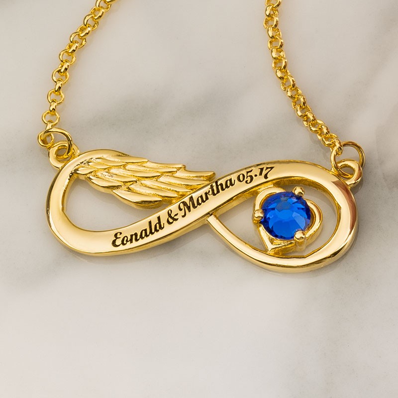 Infinity Angel Wing Necklace With Birthstone