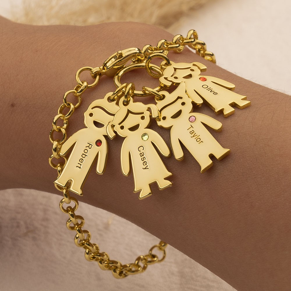 18K Gold Plating Personalised Engravable Bracelet with 1-6 Children Pendants