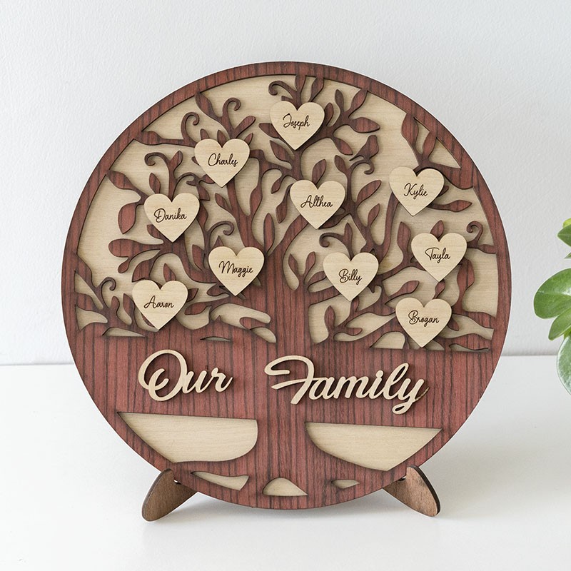 Personalised Family Tree Sign with 1-30 Name Engravings Home Wall Decor