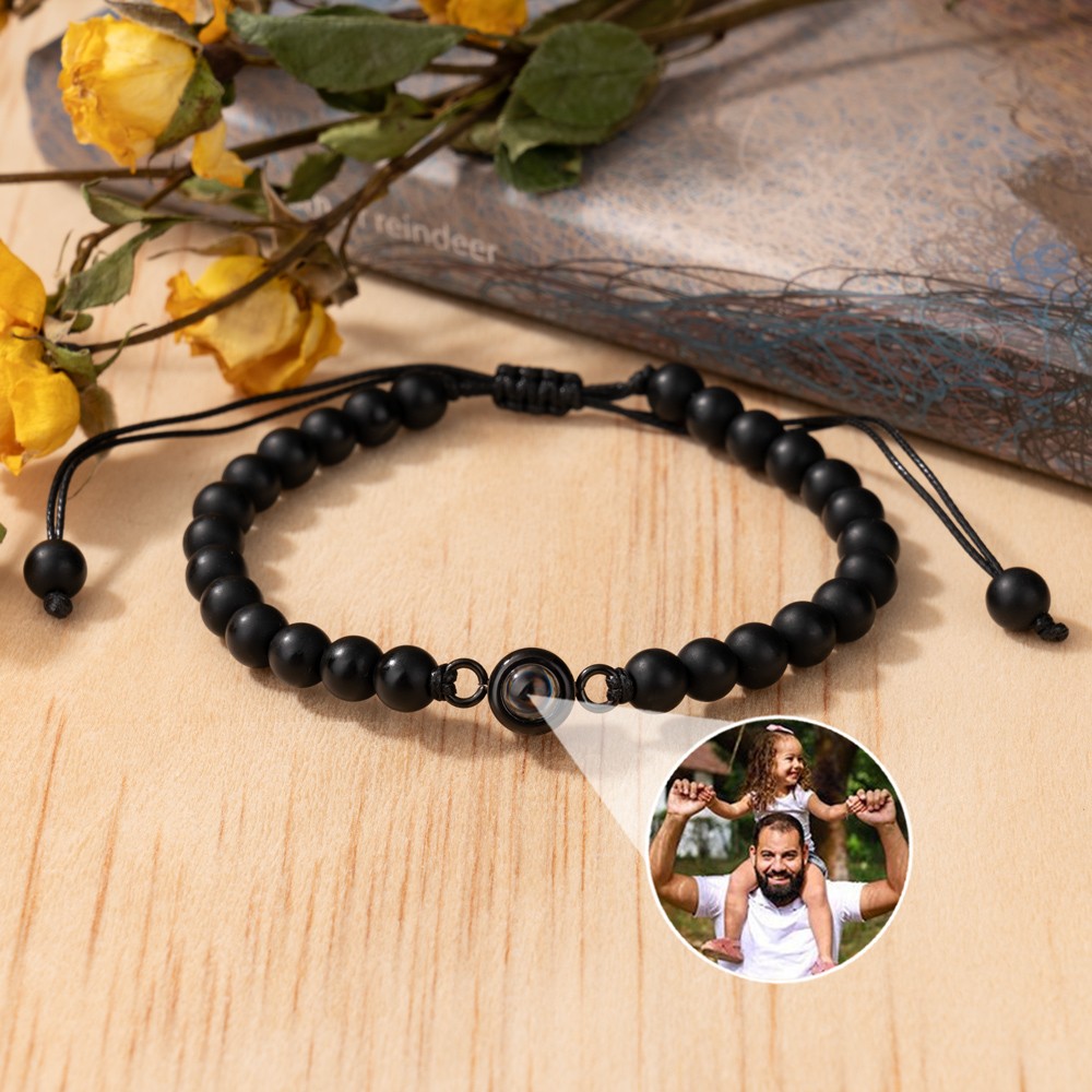 Personalised Beaded Photo Projection Men Bracelet Gifts for Dad Christmas Gifts