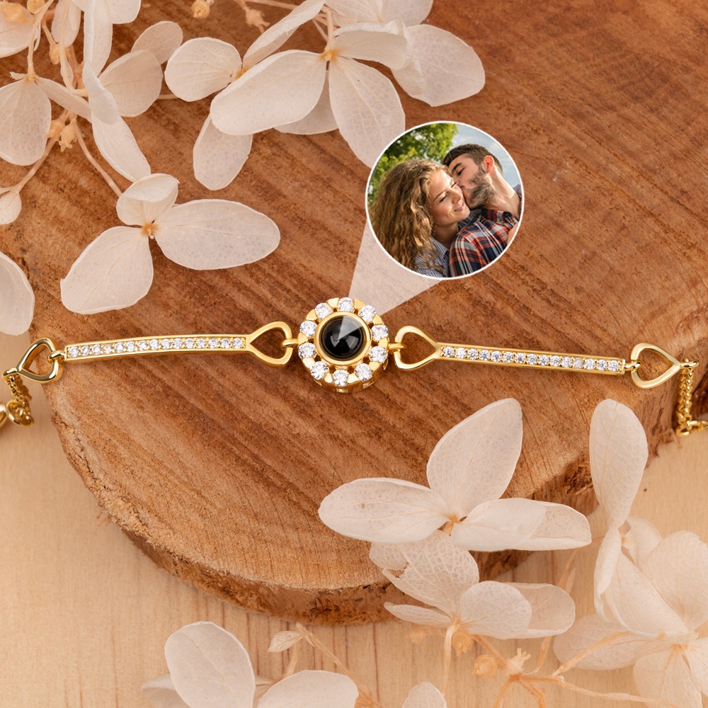Personalised Women Sunflower Photo Projection Bracelet With Picture Inside Unique Gift For Girlfriend Birthday Gift For Wife Graduation Gift For Best Friend