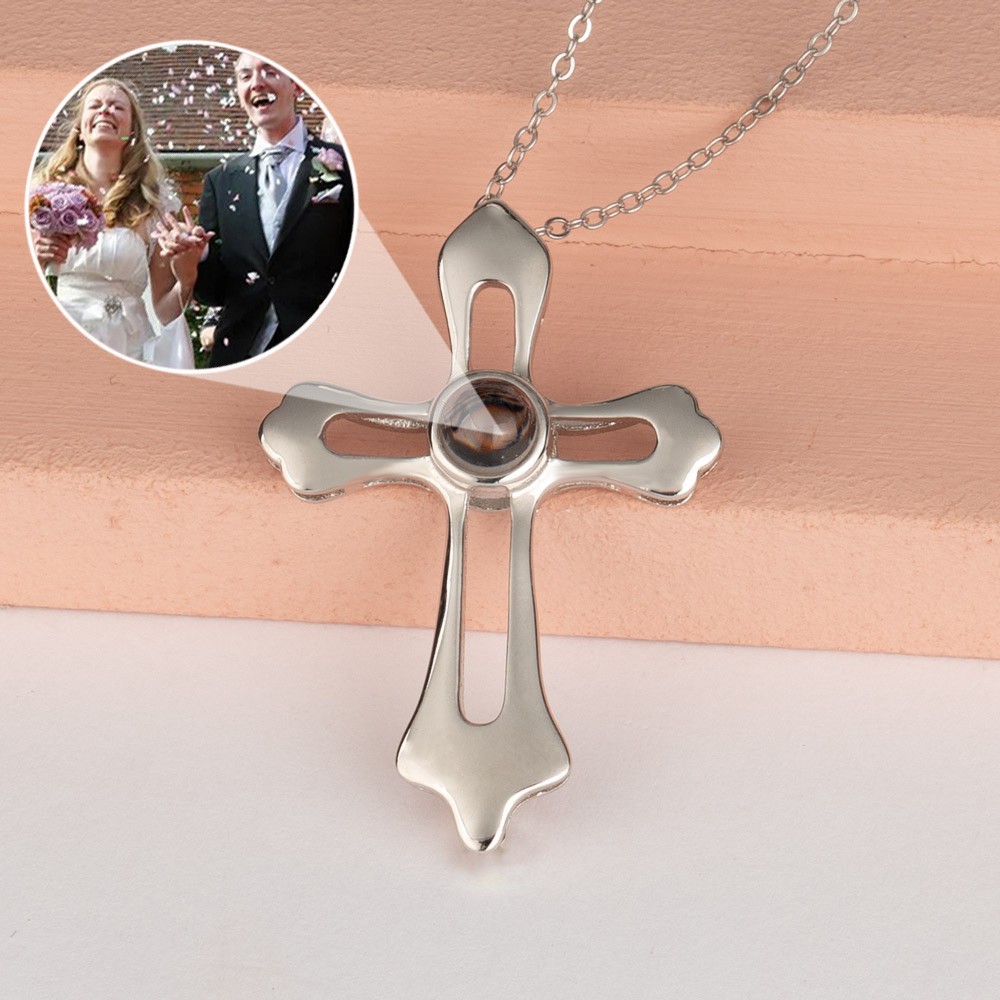 Personalised Mens Cross Photo Projection Necklace Love Gift for Husband Valentine's Day Gift for Boyfriend
