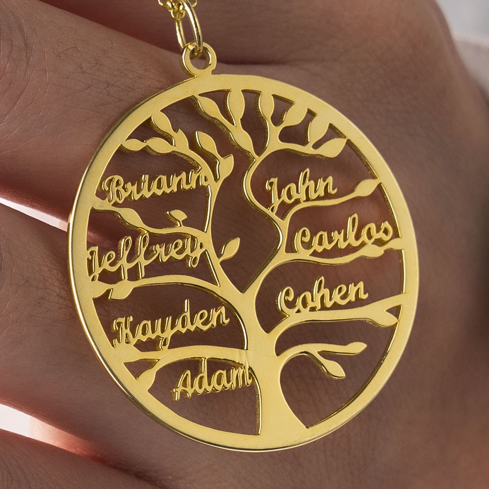 Personalised Tree of Life Necklace Family Tree Gift for Mum Grandma Wife (1-9 Names)
