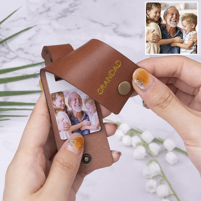 Personalised Brown Leather Engraved Photo Keychain