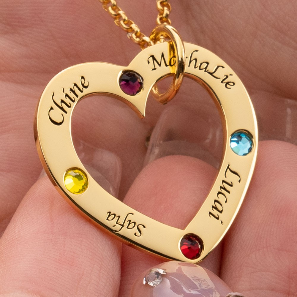 Personalised Family In Your Heart Mother Birthstone Name Necklace Gift For Mum Wife Her