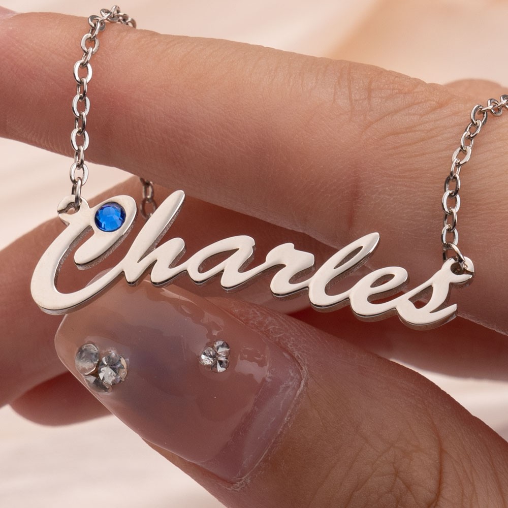 Personalised Name Necklace with Birthstone