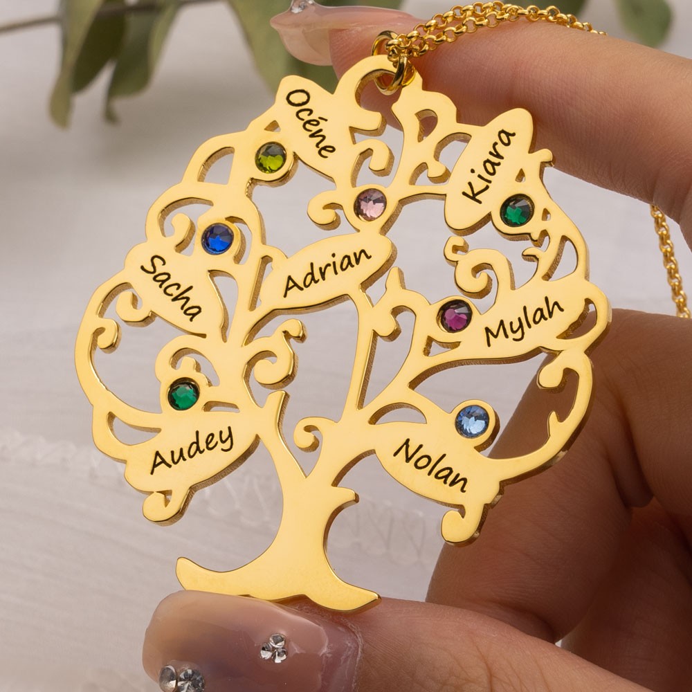 Personalised Tree of Life Family Necklace With 1-15 Kids Names And Birthstones Custom Family Jewelry Gift For Mum Grandma Mother's Day Gift Ideas Mum Pregnancy Gift