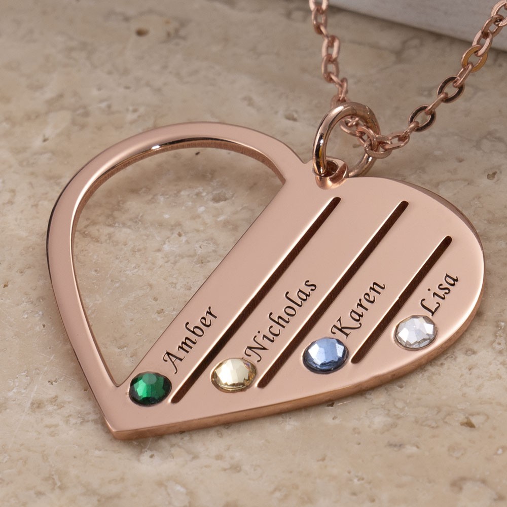 Personalised Heart Shape Birthstone Name Necklace Family Gift for Her