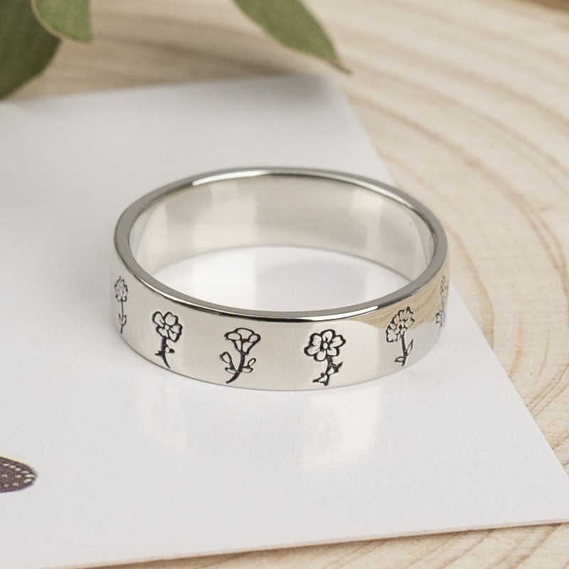 Personalised 1-12 Birth Flower Ring Christmas Gift for Her