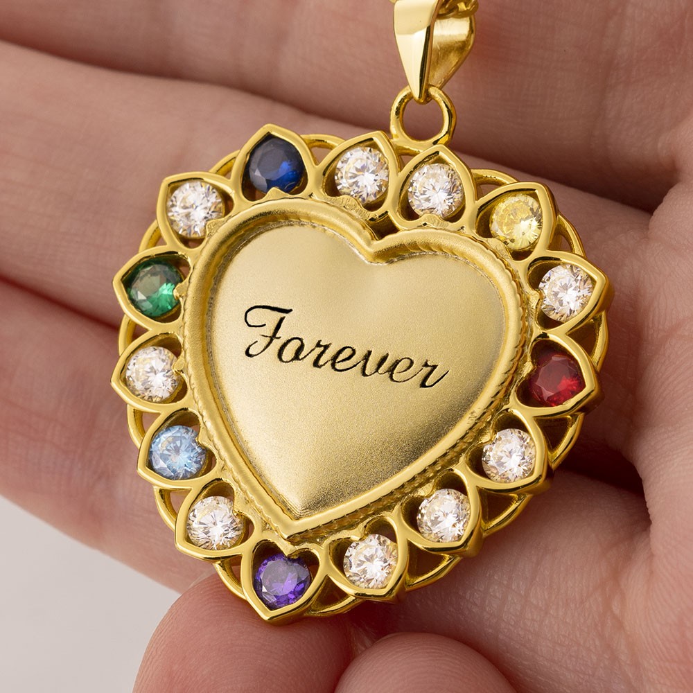 Personalised Heart Shape Necklace With 1-15 Birthstones for Mum Grandma