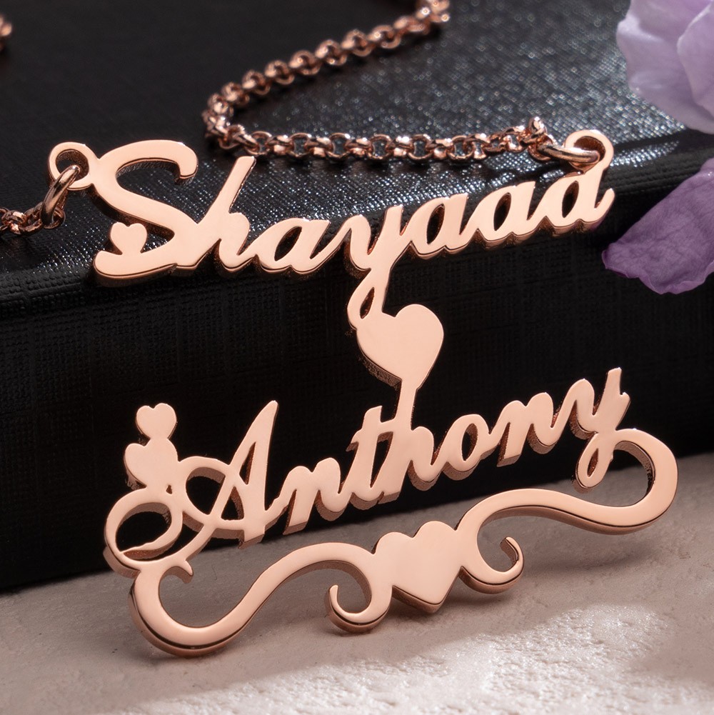 Personalised Double Names Women Romantic Necklace Birthday Gifts For Her Girlfriend Wife Grandma