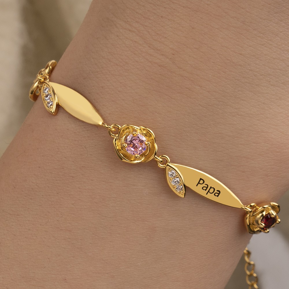 Personalised Name Birthstone Bracelet Anniversary Gift Ideas for Grandma Wife Mum Her