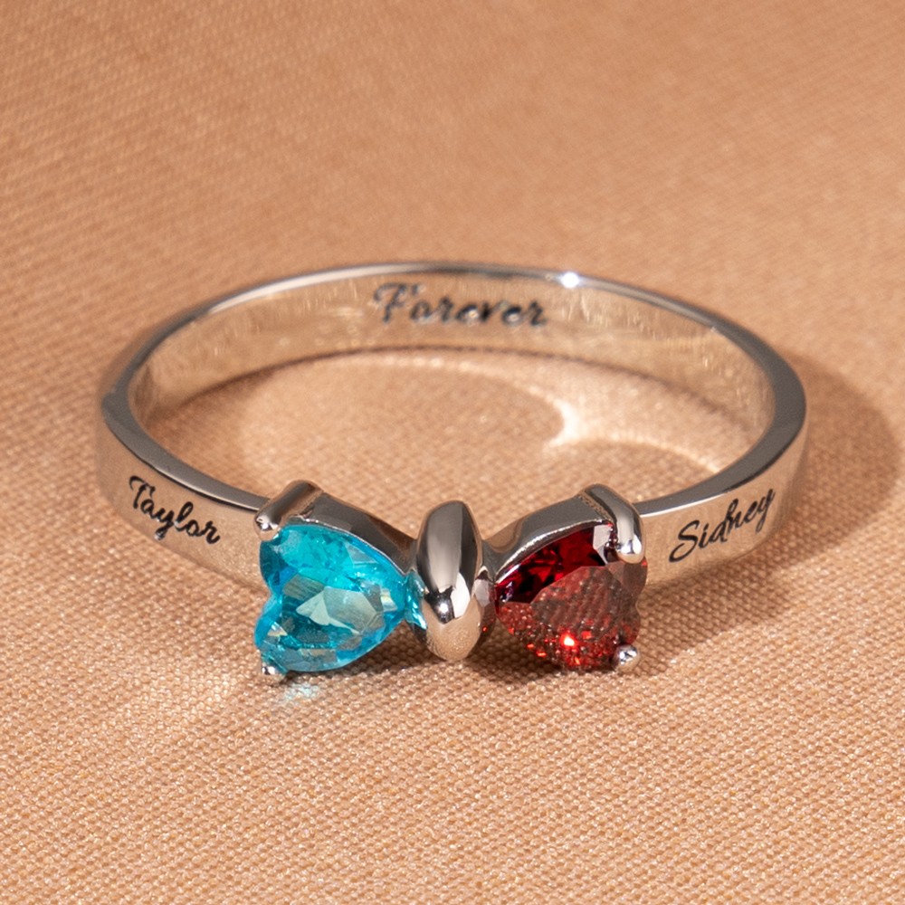 Personalised Birthstone Adorable Bow Promise Ring Valentine's Day Gift For Girlfriend Wife Her