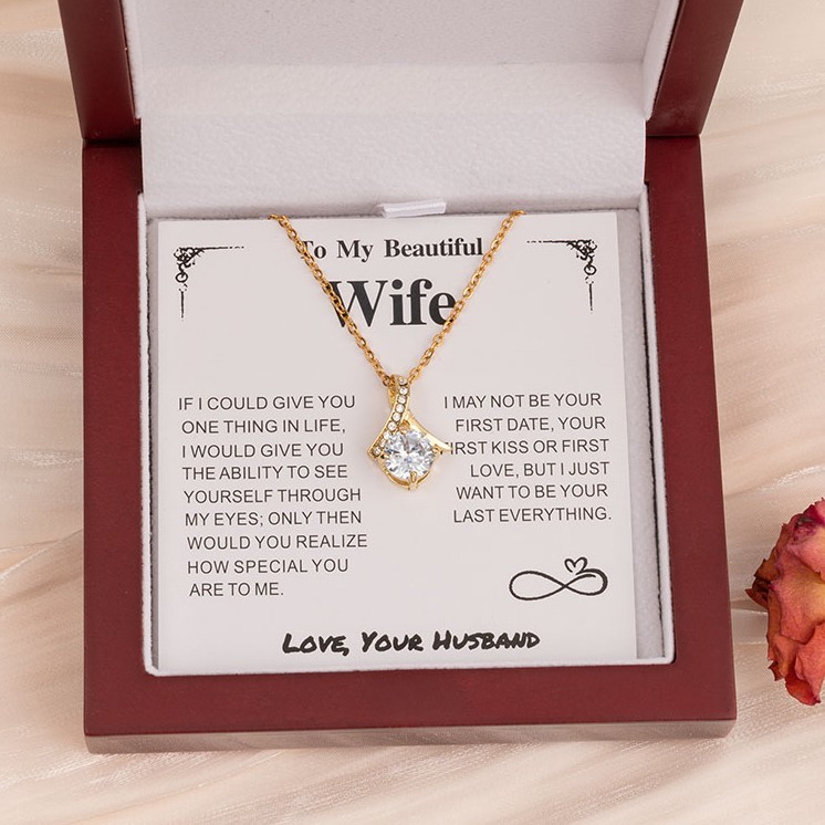 Adorlla To My Beautiful Wife Diamond Necklace Romantic Engagement Gift For Wife Unique Wedding Anniversary Gift For Her