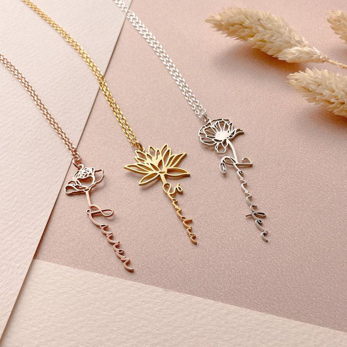 Birth Flower Name Necklace