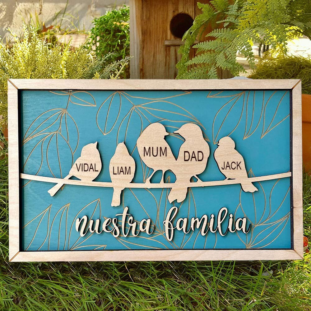 Custom Family Bird Sign Engraved with Kids Names Unique Gift for Grandma Mum Family Keepsake Gifts Anniversary Gift