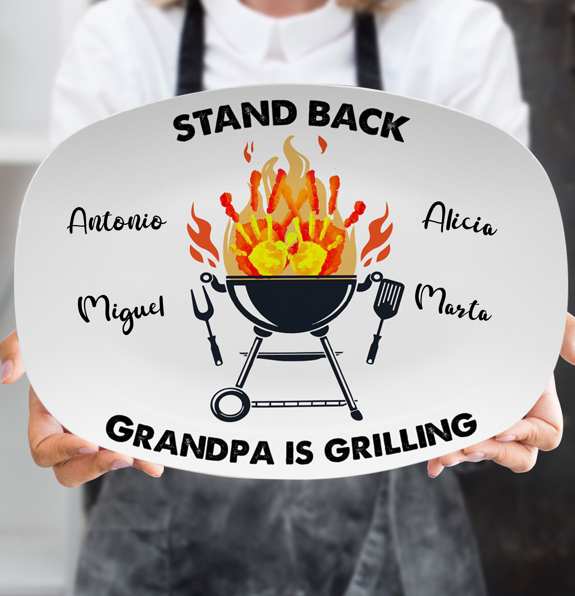 Personalised Stand Back Grandpa Is Grilling Platter Father's Day BBQ Gift