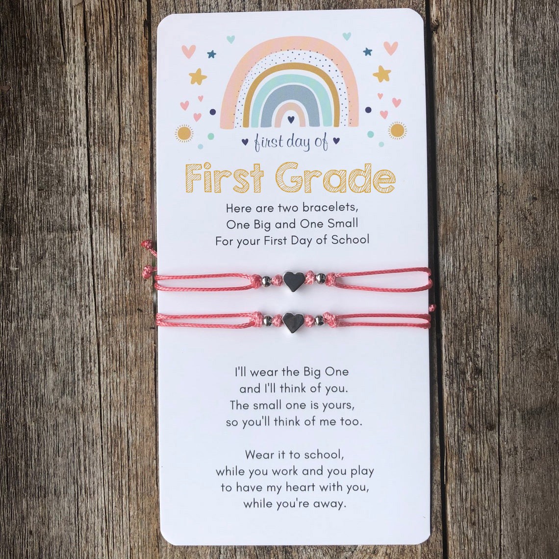 First Day of First Grade Mummy and Me Heart Matching Bracelets Back to School Gift Ideas
