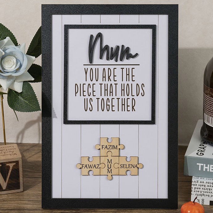 Personalised Mum You are the Piece that Holds us Together Wood Puzzle Pieces Sign with Kids Names Mother's Day Gift Ideas