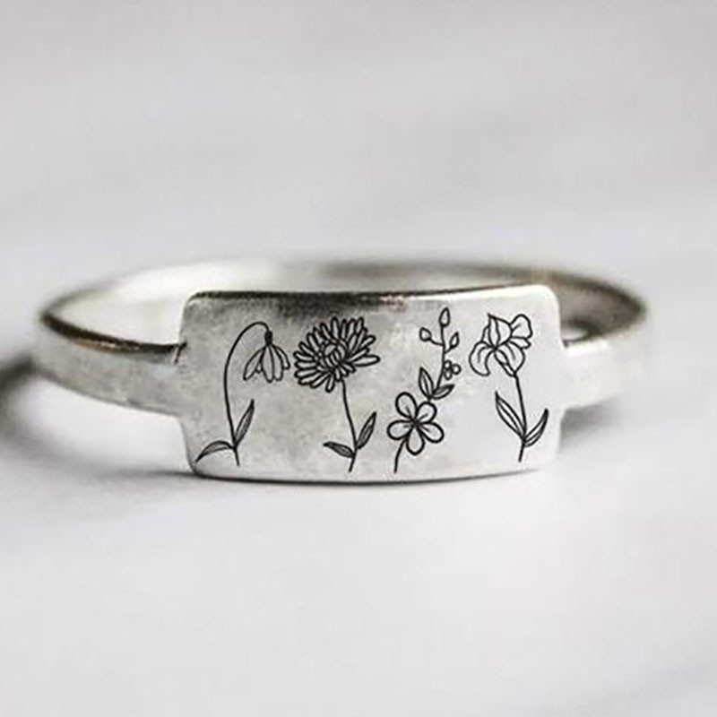 925 Silver Handmade Custom Family Birth Flower Ring