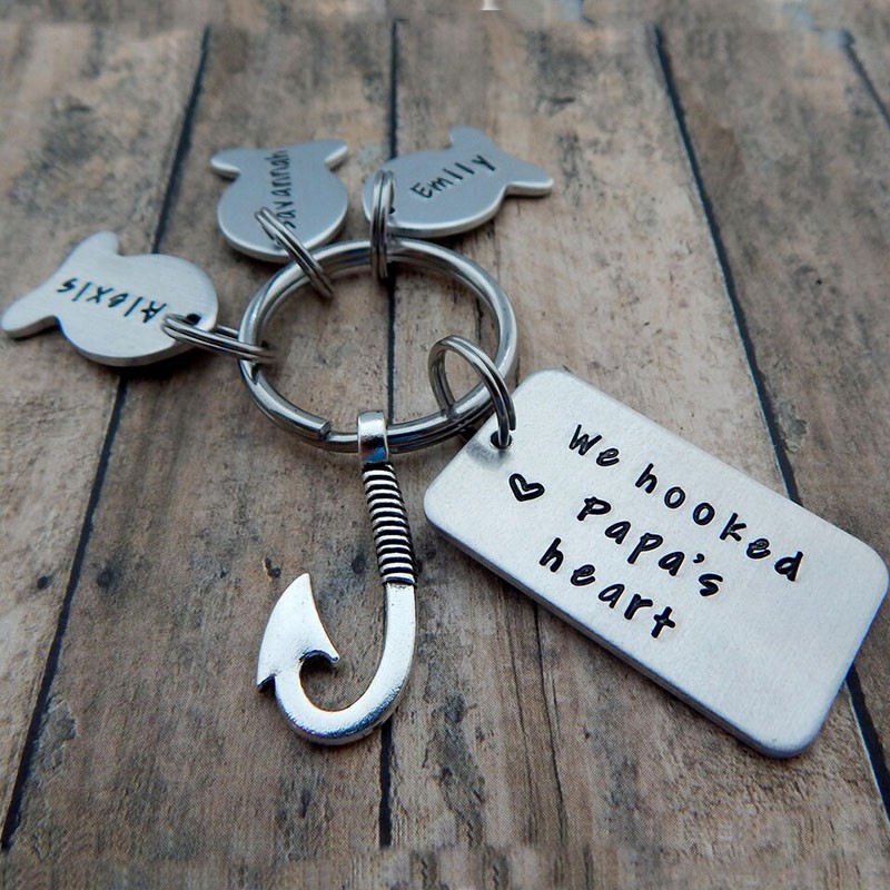 Personalised We Hooked Papa's Heart Fishing KeyChain