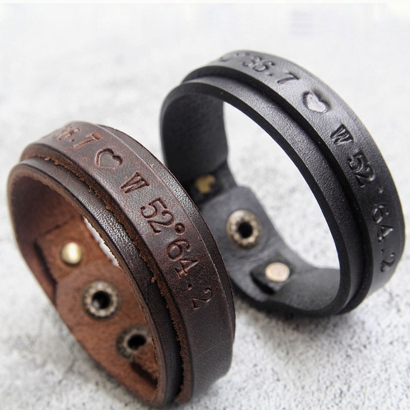 Personalised Men Leather Wrap Engraved Bracelet